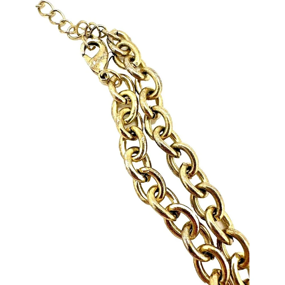 Geometric Link Bib Necklace Textured Gold Tone Modernist Statement 16